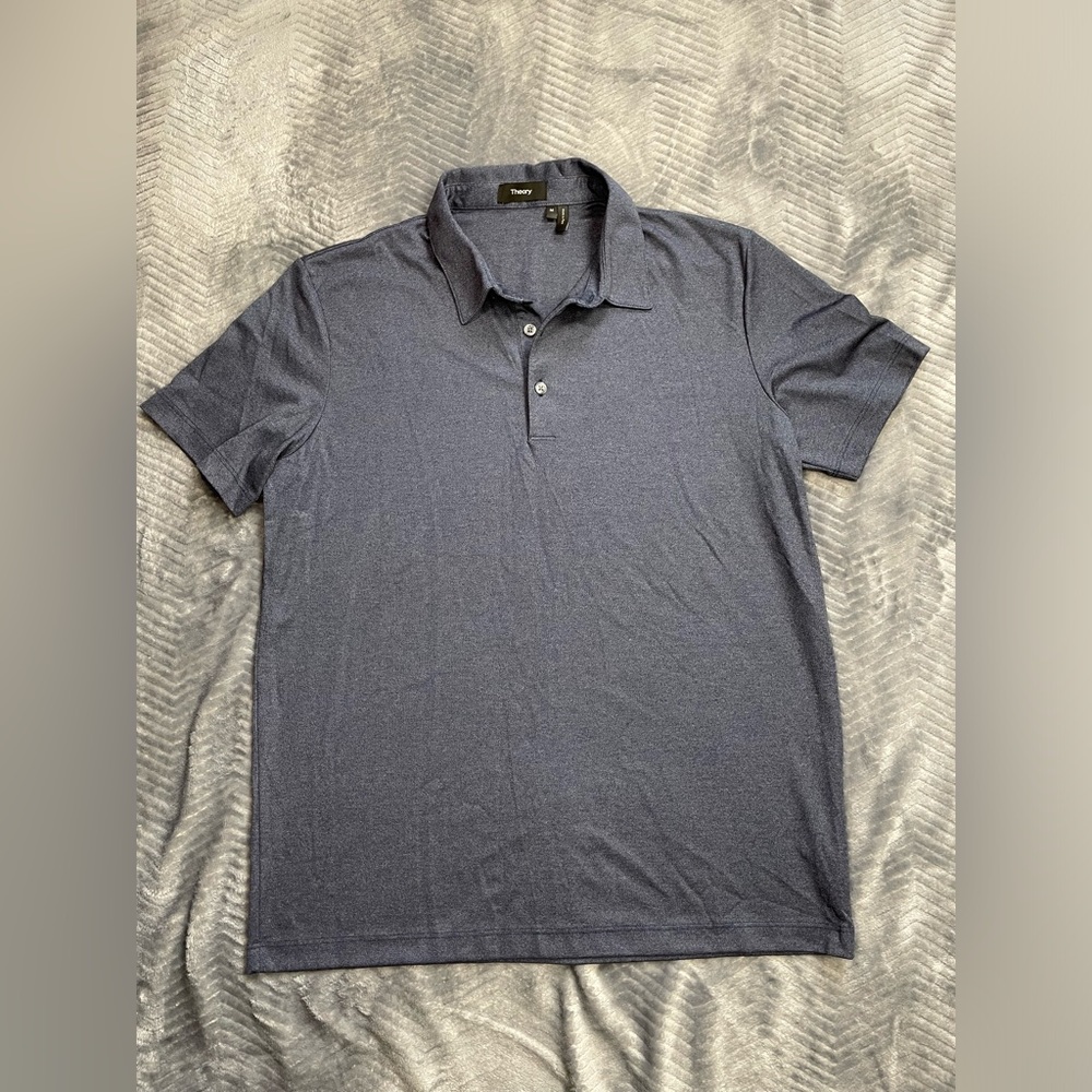 Mens Theory Bron B Atlas Pique Polo Shirt Pima Cotton Navy Medium
